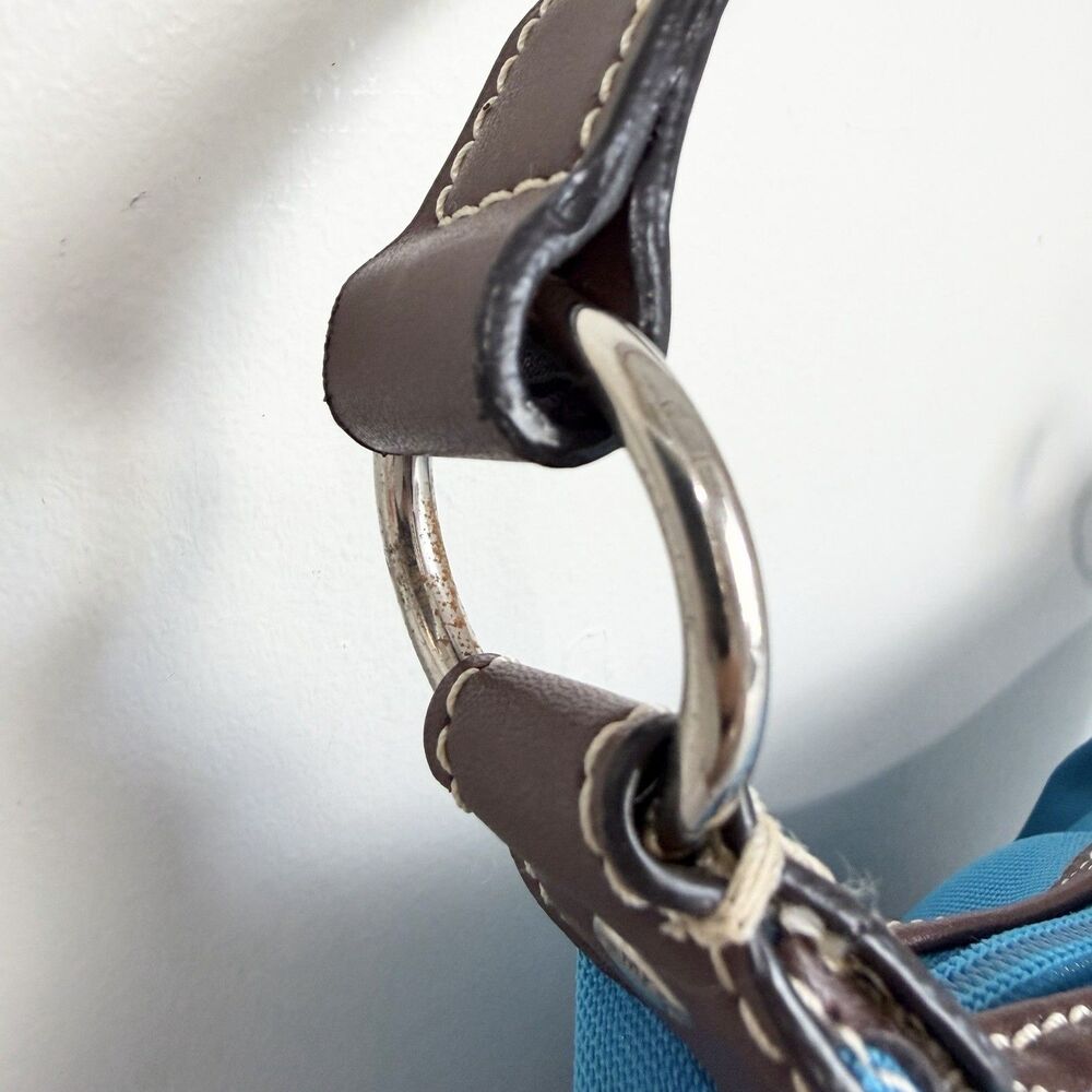 Tommy Hilfiger Vintage Shoulder Purse Teal Blue Flower Bag Charm Y2K NWOT - Picture 4 of 12